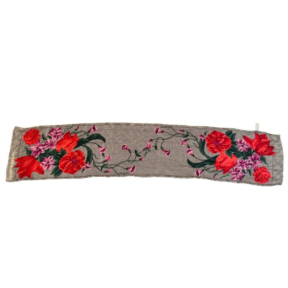 Adrienne Vittadini Designer 100% Silk Scarf 11" x 53" Long Red Purple Floral
